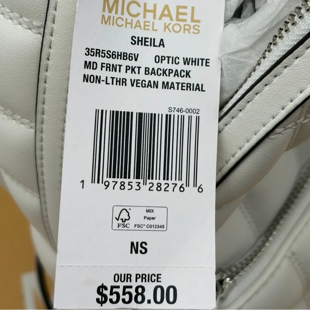 Michael Kors Sheila Quilted Medium Backpack with Top Handle Optic White